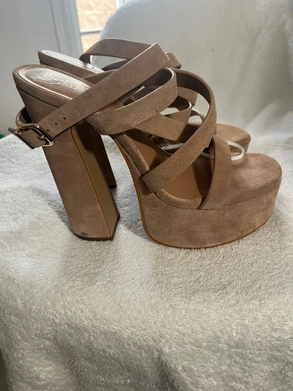 Gianni Bini Beige Suede Strappy Platform Sandal